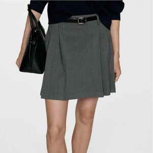 Pinstripe Pleated Charcoal Gray Skirt